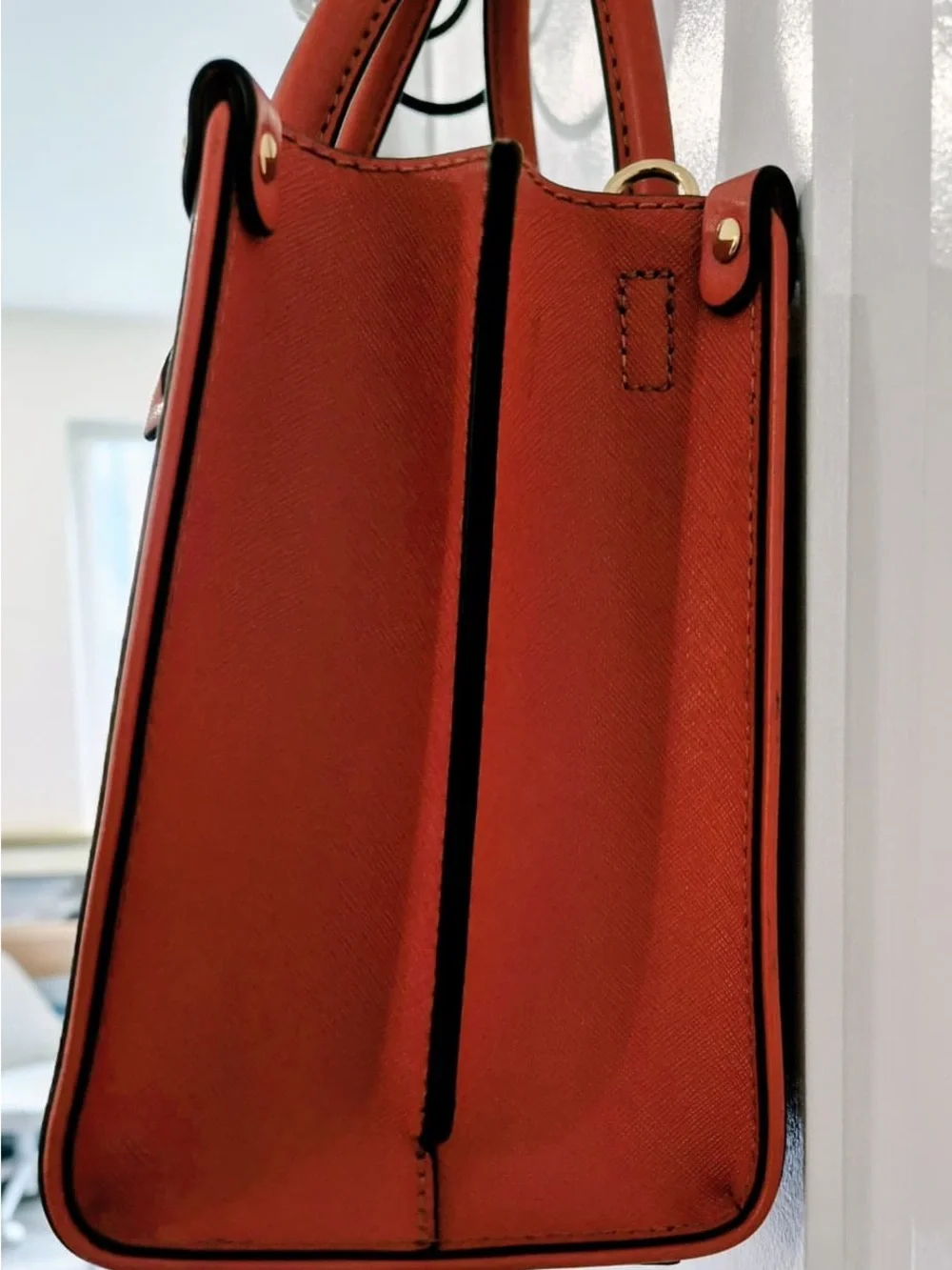 Michael Kors Orange Leather Satchel with Gold MK Charm